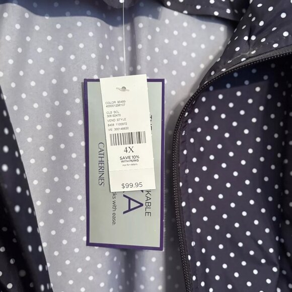 Catherines Ultimate Packable Parka - Womens Size 4XL - Navy w/White Polka Dots - Picture 5 of 11